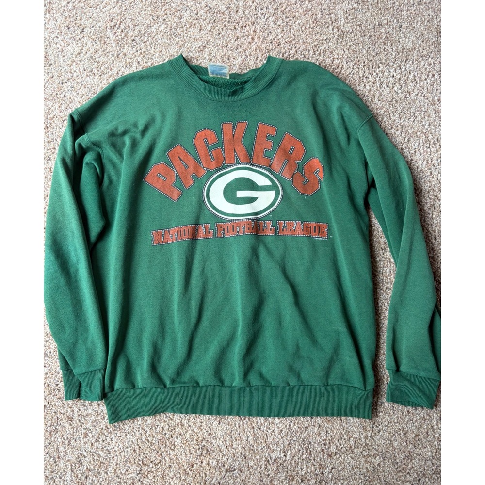 Vintage 1996 Green Bay Packers Hanes Sweatshirt Green Mens Large NFL Graphic